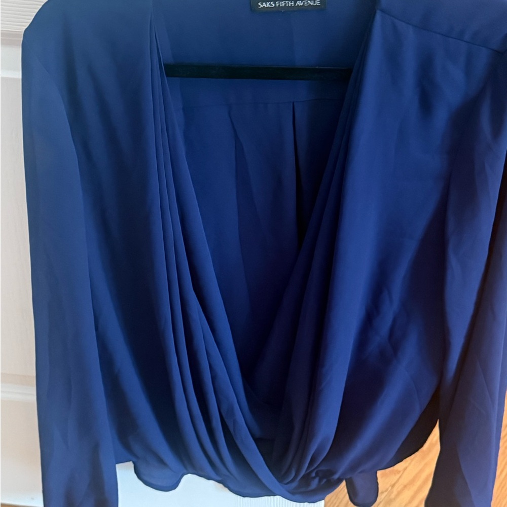 Saks Fifth Avenue Royal Blue Draped Silk Blouse